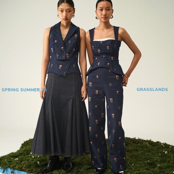 Moon Ray -Chorus Briony cross-stitch high rise wide leg denim pants XL US12 UK16 - Picture 11 of 11